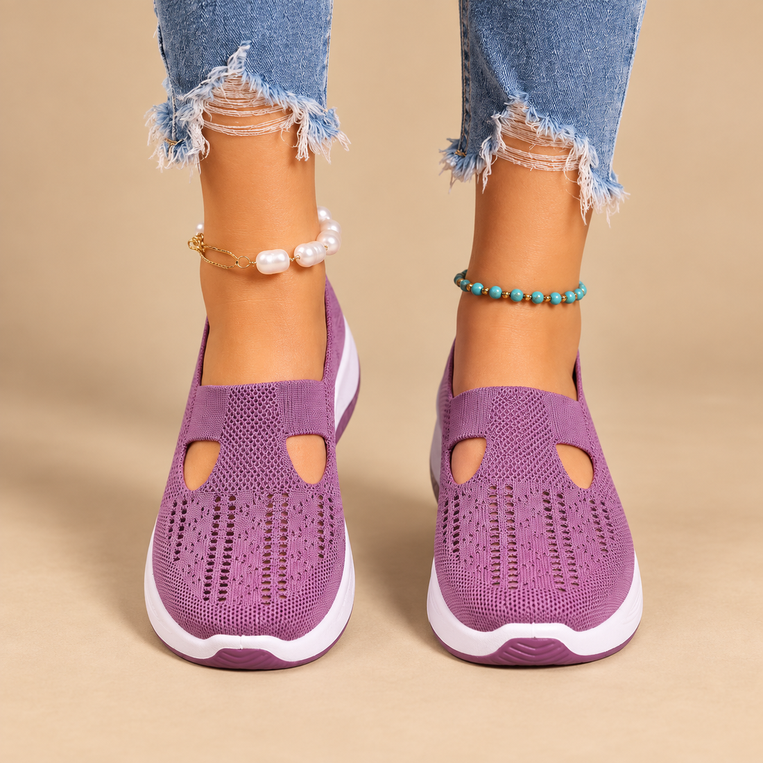 Buty damskie z dzianinową cholewką i anatomiczną wkładką na co dzień