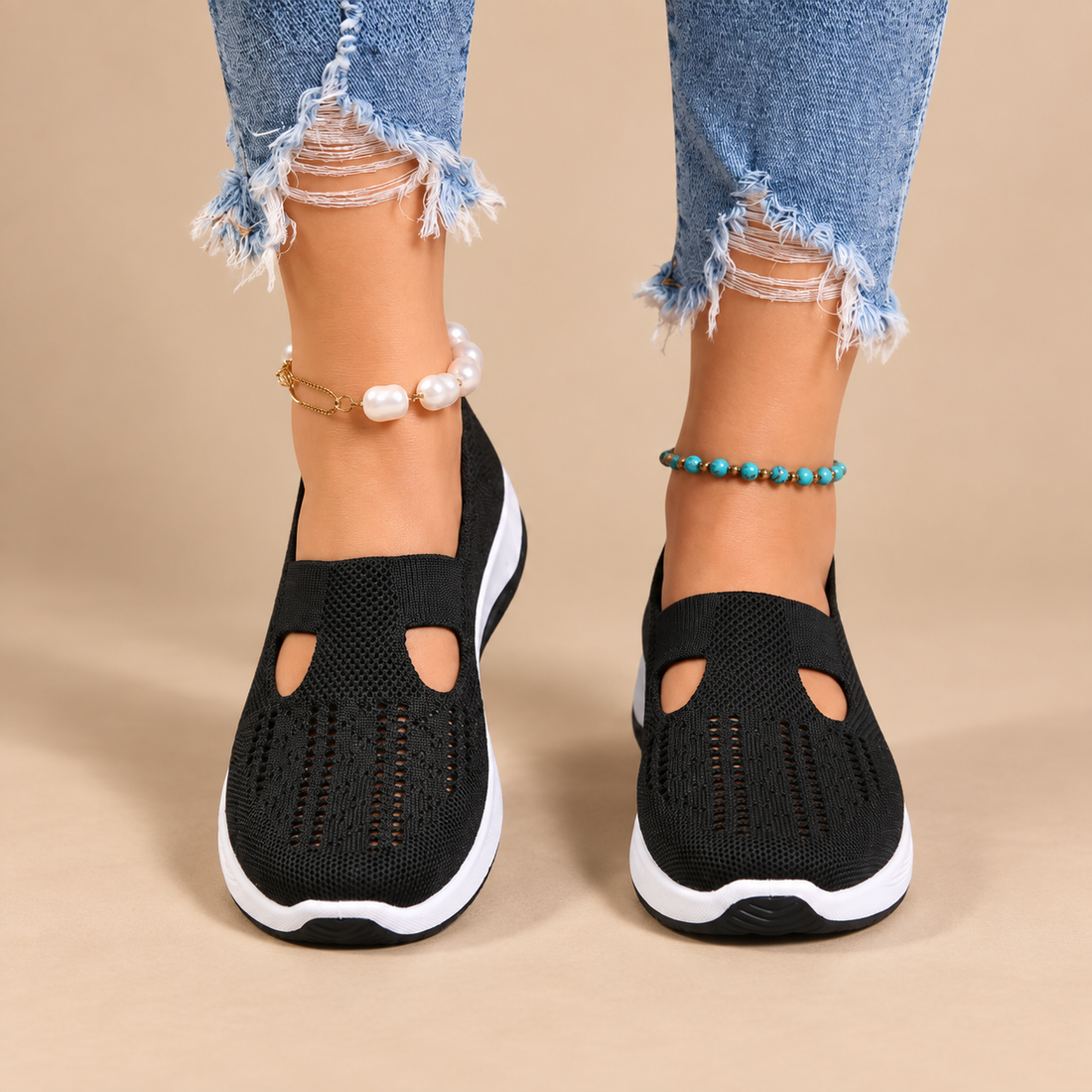 Buty damskie z dzianinową cholewką i anatomiczną wkładką na co dzień