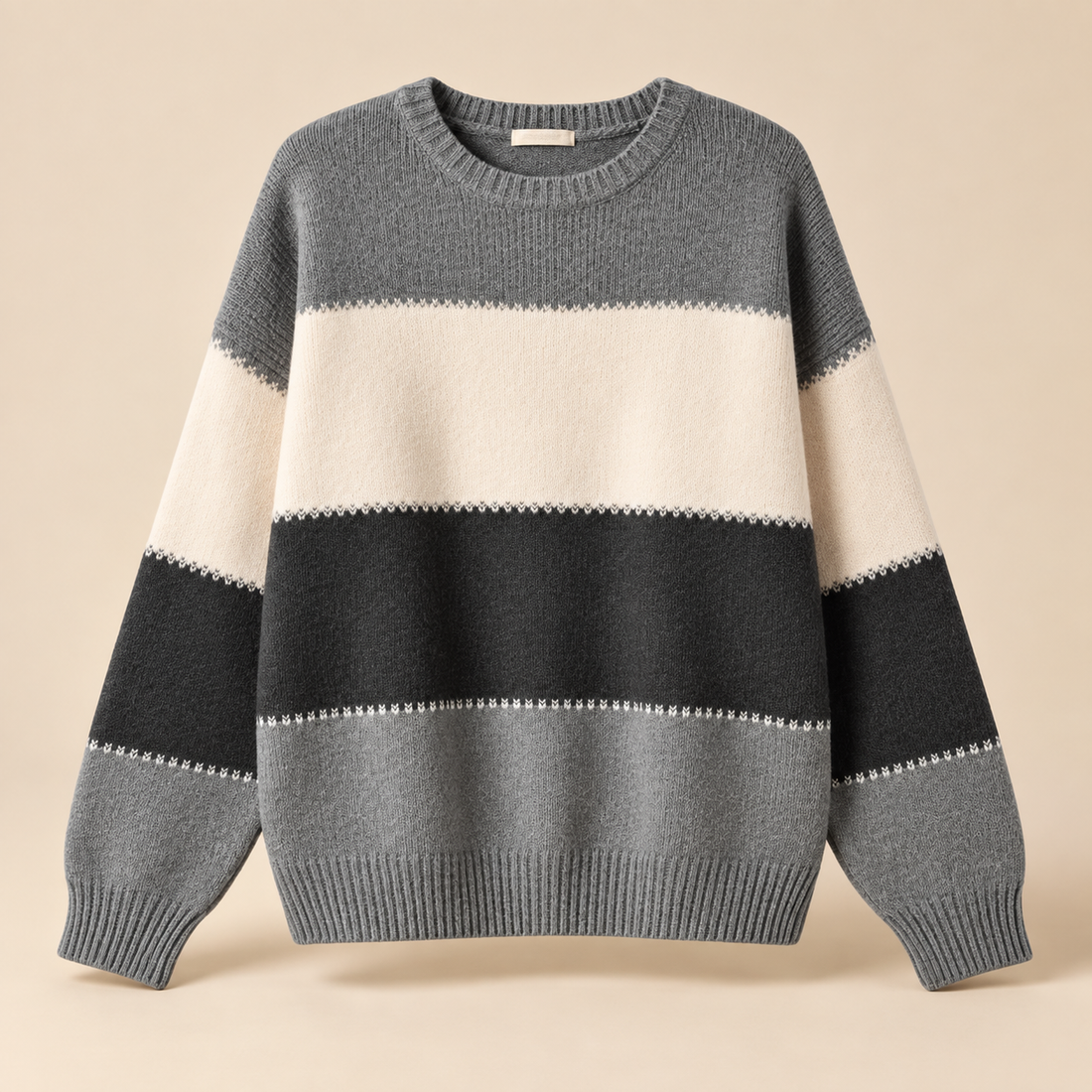 Sweter damski w paski z okrągłym dekoltem