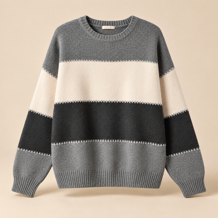 Sweter damski w paski z okrągłym dekoltem