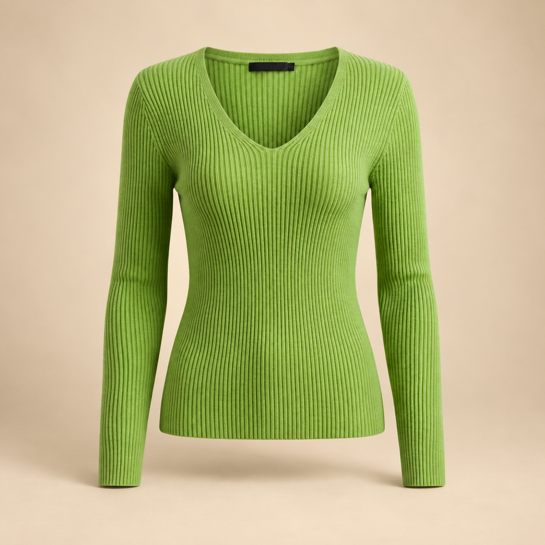 Dzianinowy sweter damski w serek z długim rękawem