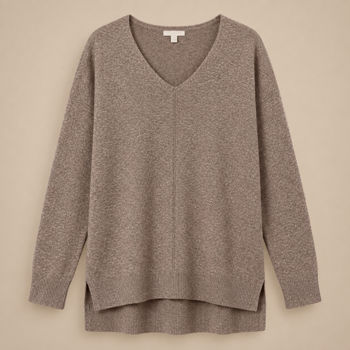 Fakturowany sweter damski w serek we wzór jodełki