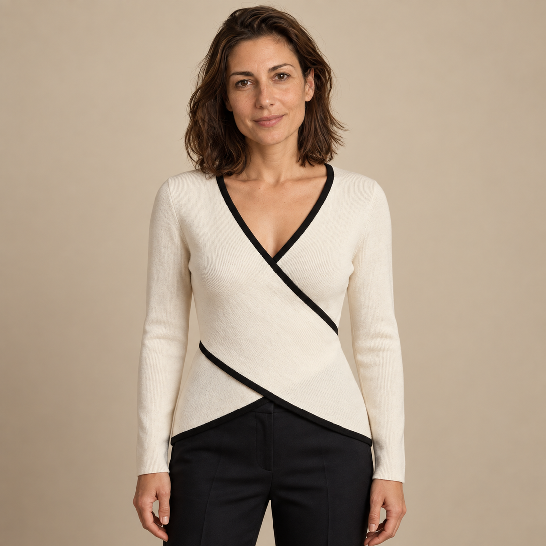 Kopertowa bluzka damska w serek z długim rękawem