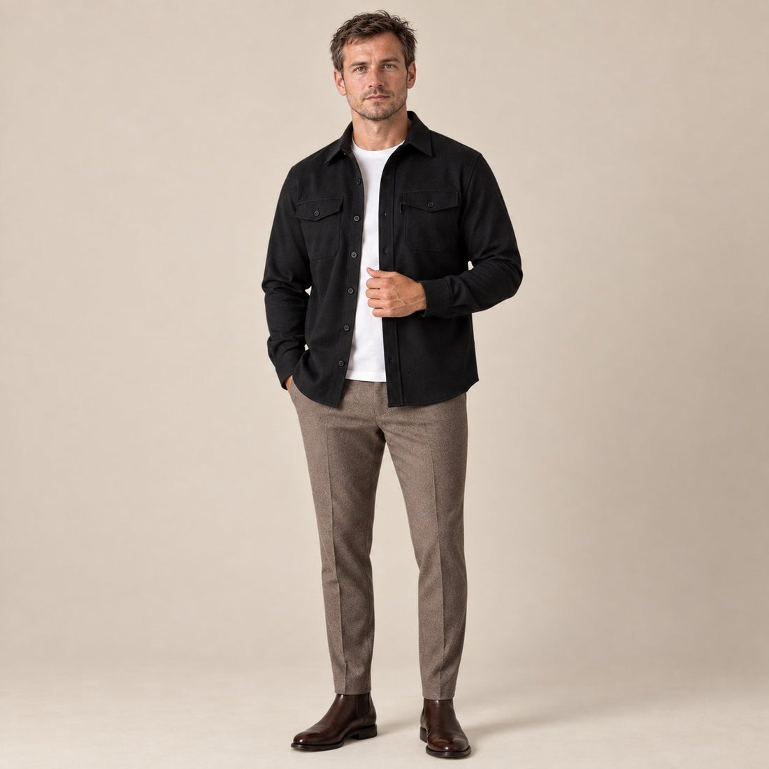 Koszula wierzchnia męska slim fit z efektem szczotkowanej bawełny