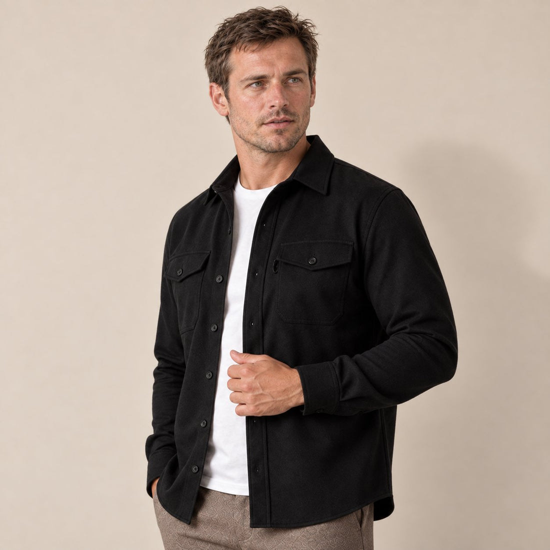 Koszula wierzchnia męska slim fit z efektem szczotkowanej bawełny