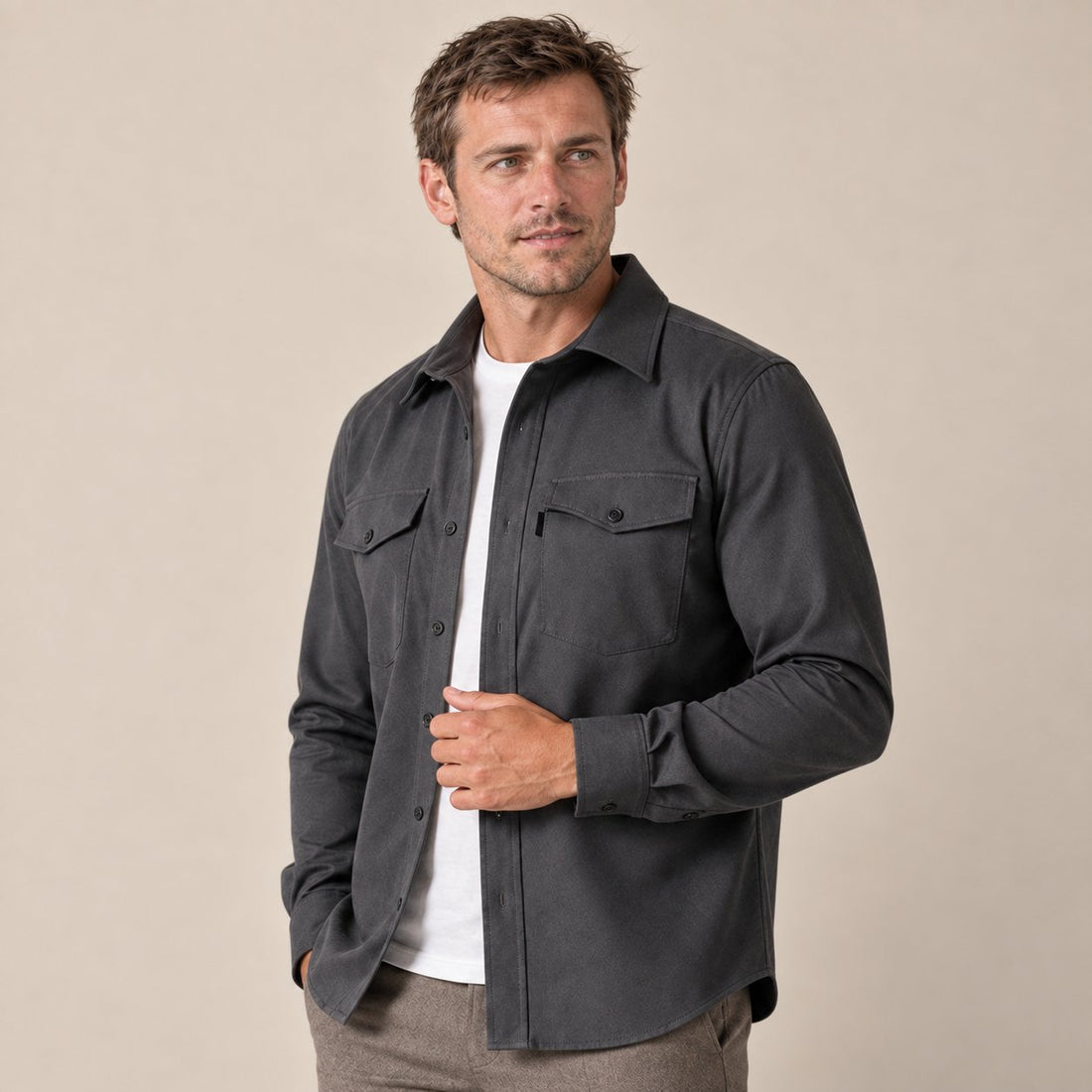 Koszula wierzchnia męska slim fit z efektem szczotkowanej bawełny