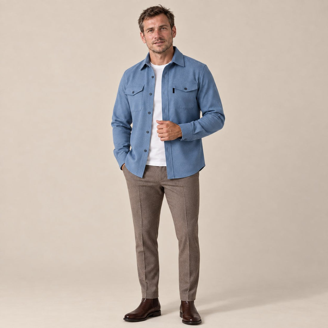Koszula wierzchnia męska slim fit z efektem szczotkowanej bawełny