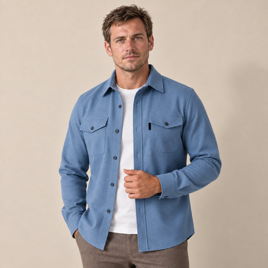 Koszula wierzchnia męska slim fit z efektem szczotkowanej bawełny