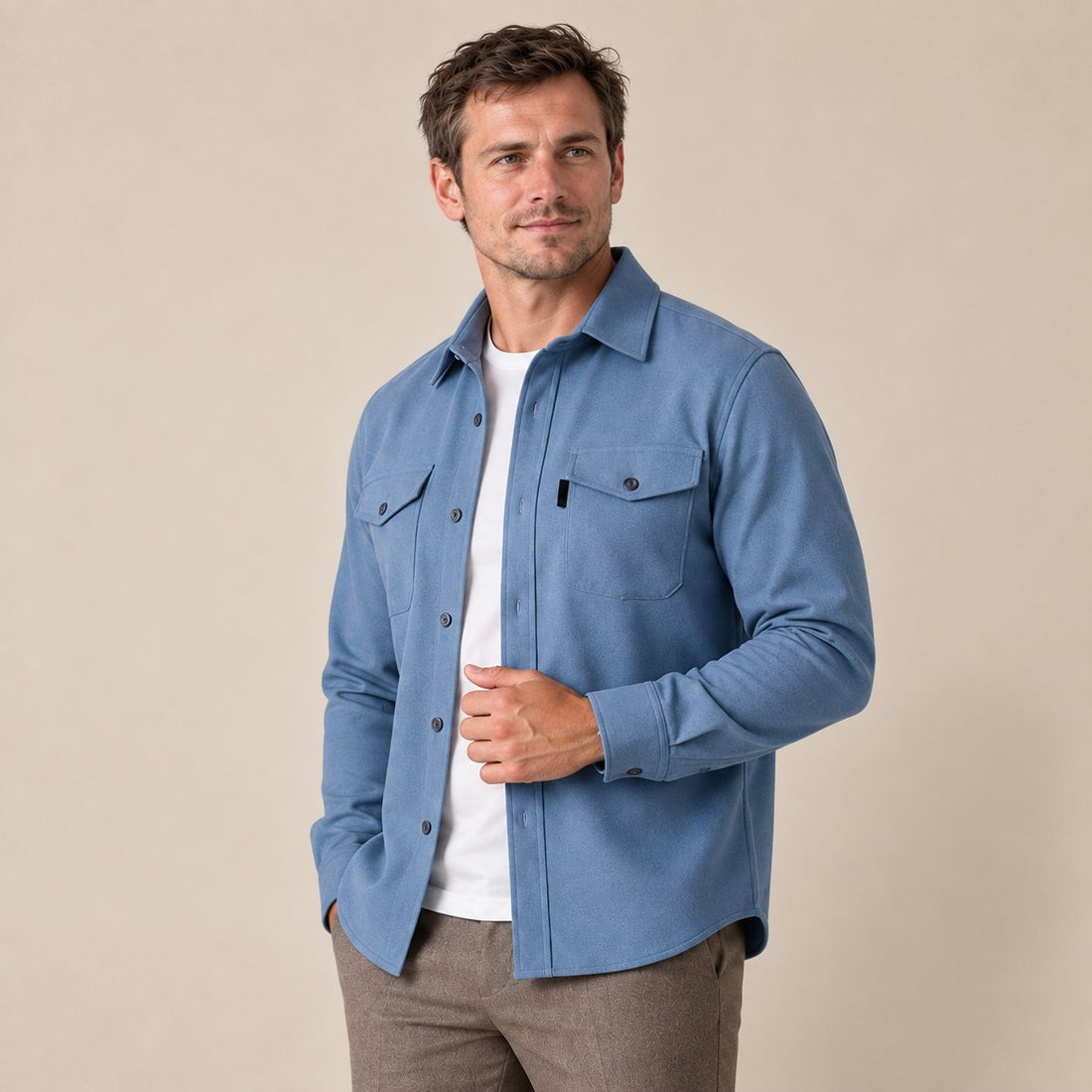 Koszula wierzchnia męska slim fit z efektem szczotkowanej bawełny