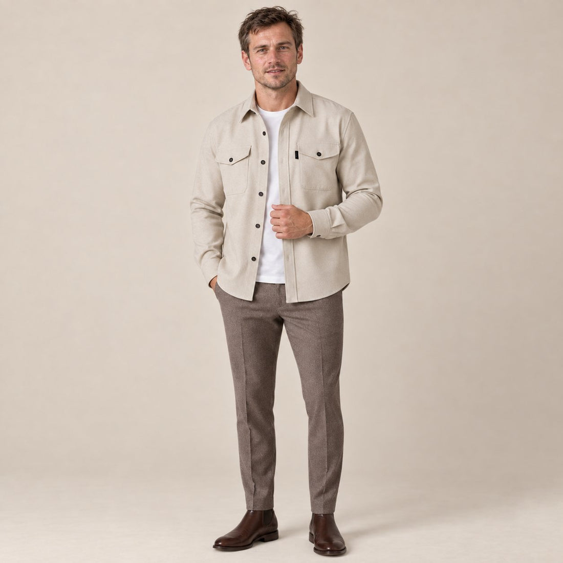 Koszula wierzchnia męska slim fit z efektem szczotkowanej bawełny