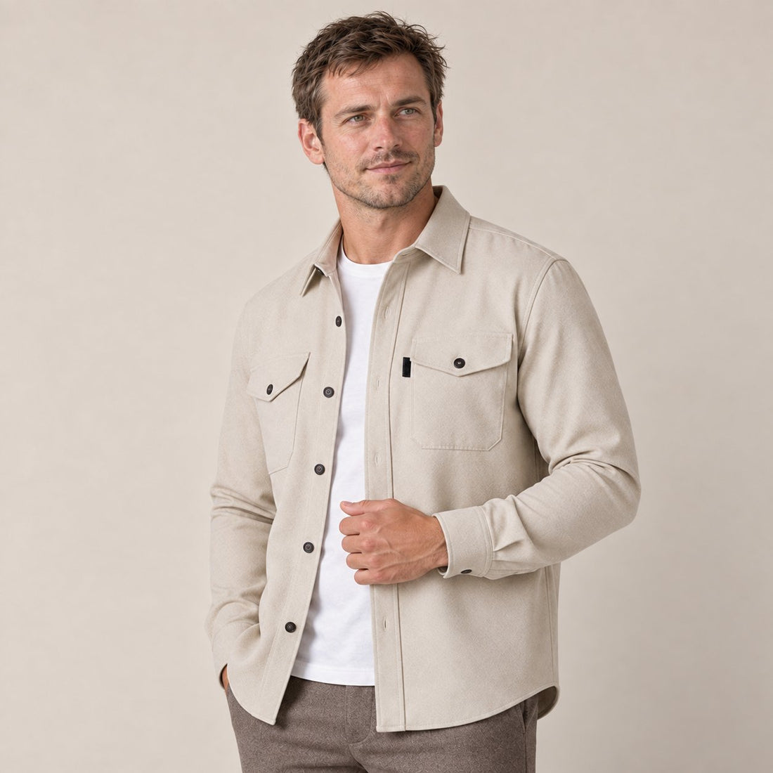 Koszula wierzchnia męska slim fit z efektem szczotkowanej bawełny