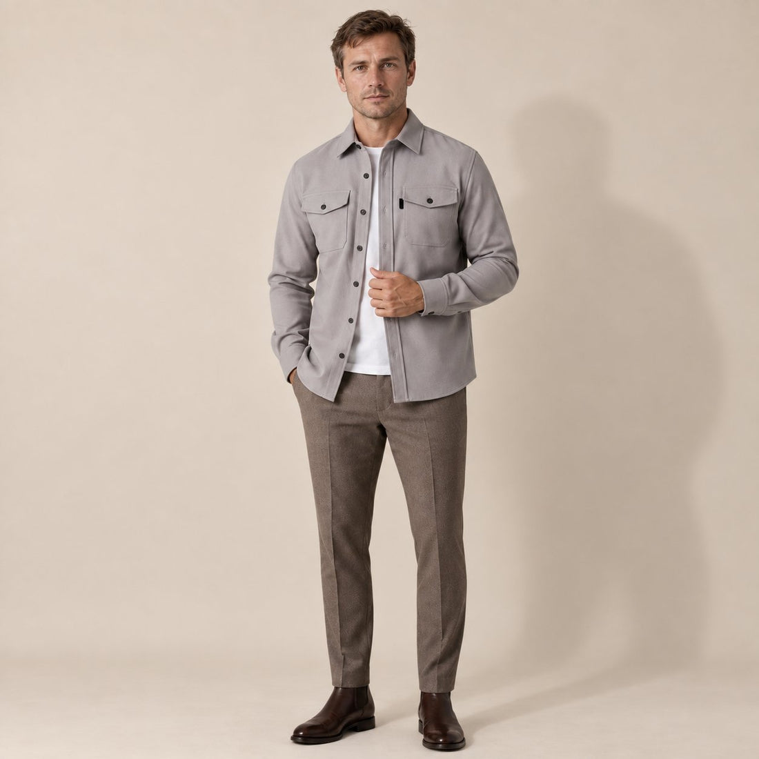 Koszula wierzchnia męska slim fit z efektem szczotkowanej bawełny