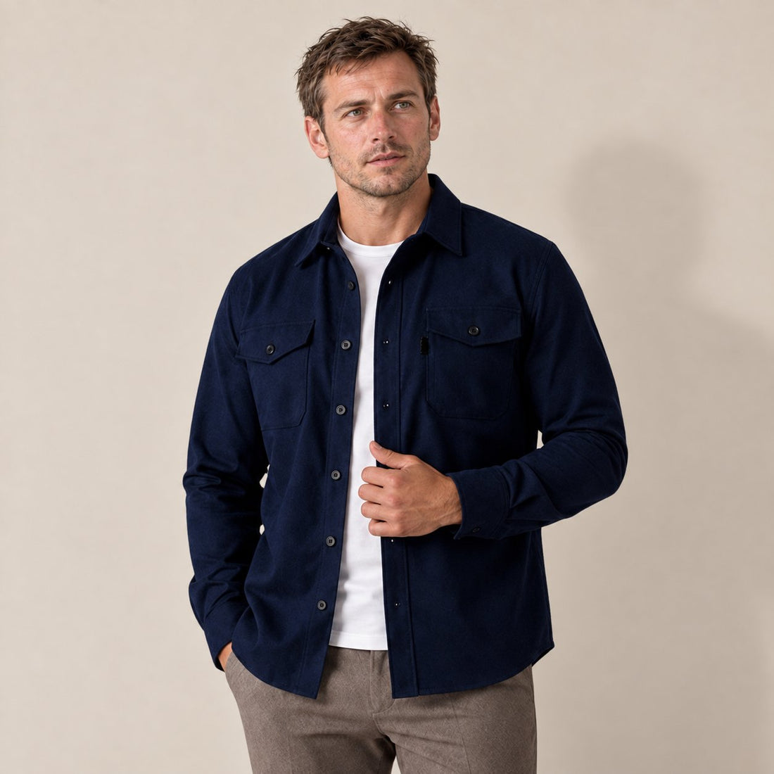 Koszula wierzchnia męska slim fit z efektem szczotkowanej bawełny