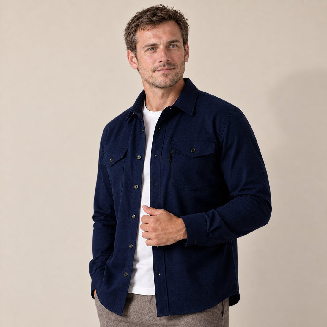 Koszula wierzchnia męska slim fit z efektem szczotkowanej bawełny