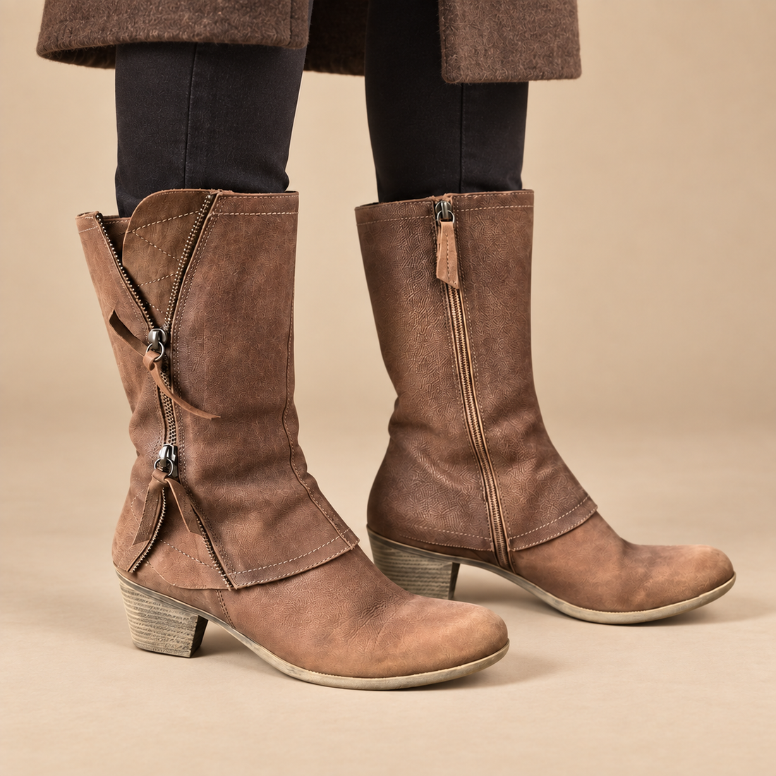 Wygodne buty damskie do połowy łydki z anatomiczną wkładką i zamkiem