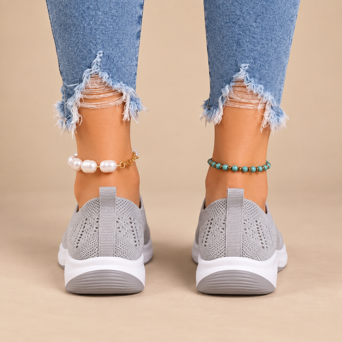 Buty damskie z dzianinową cholewką i anatomiczną wkładką na co dzień
