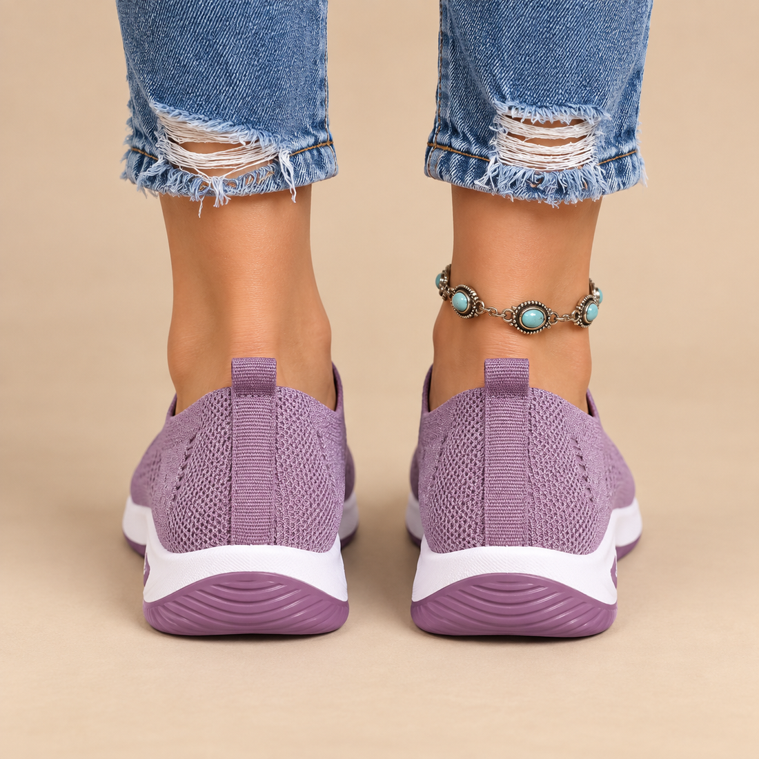 Buty damskie z dzianinową cholewką i anatomiczną wkładką na co dzień