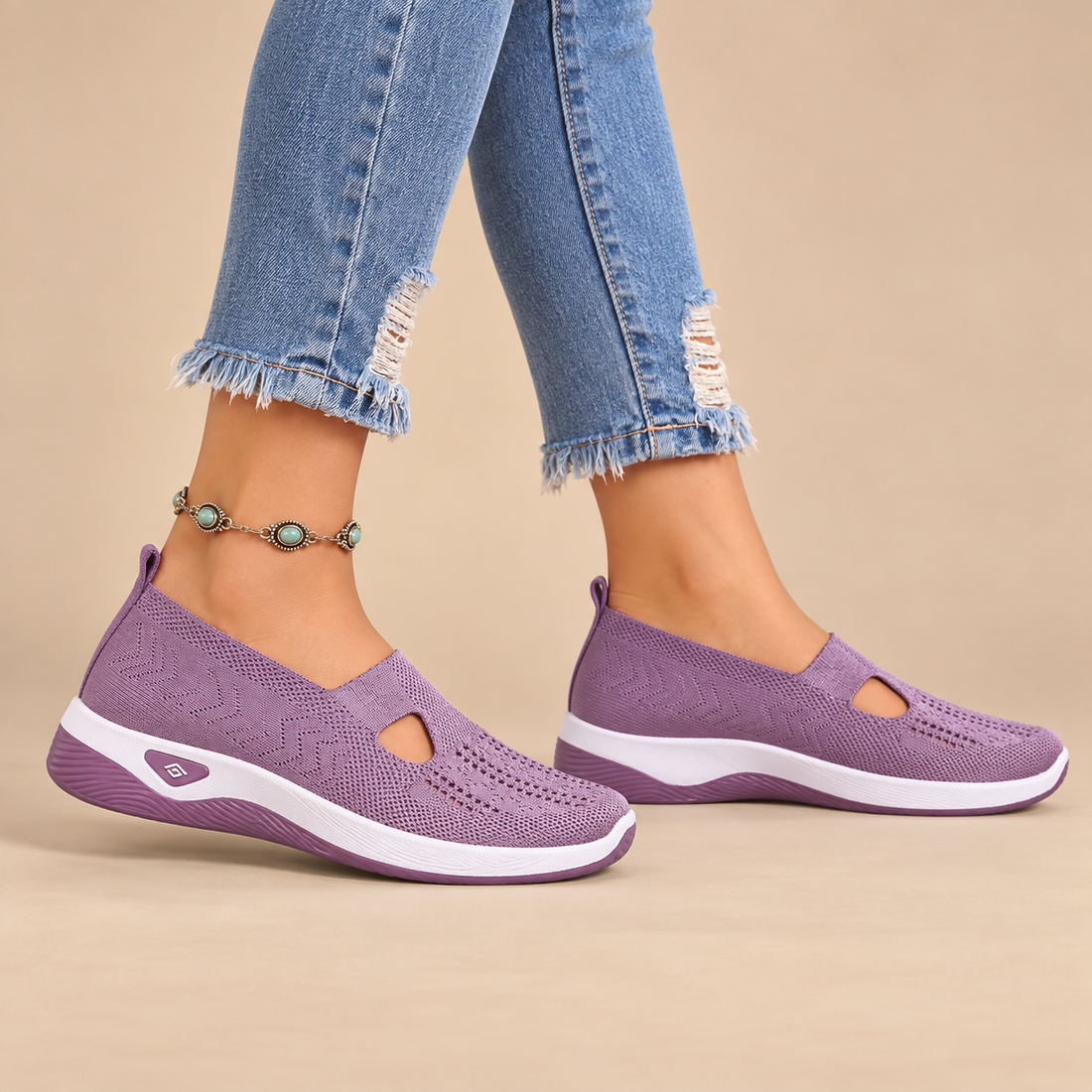 Buty damskie z dzianinową cholewką i anatomiczną wkładką na co dzień