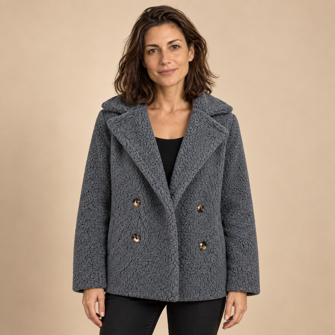 Kurtka damska teddy oversize z klapami