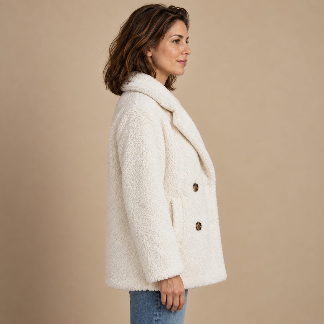 Kurtka damska teddy oversize z klapami