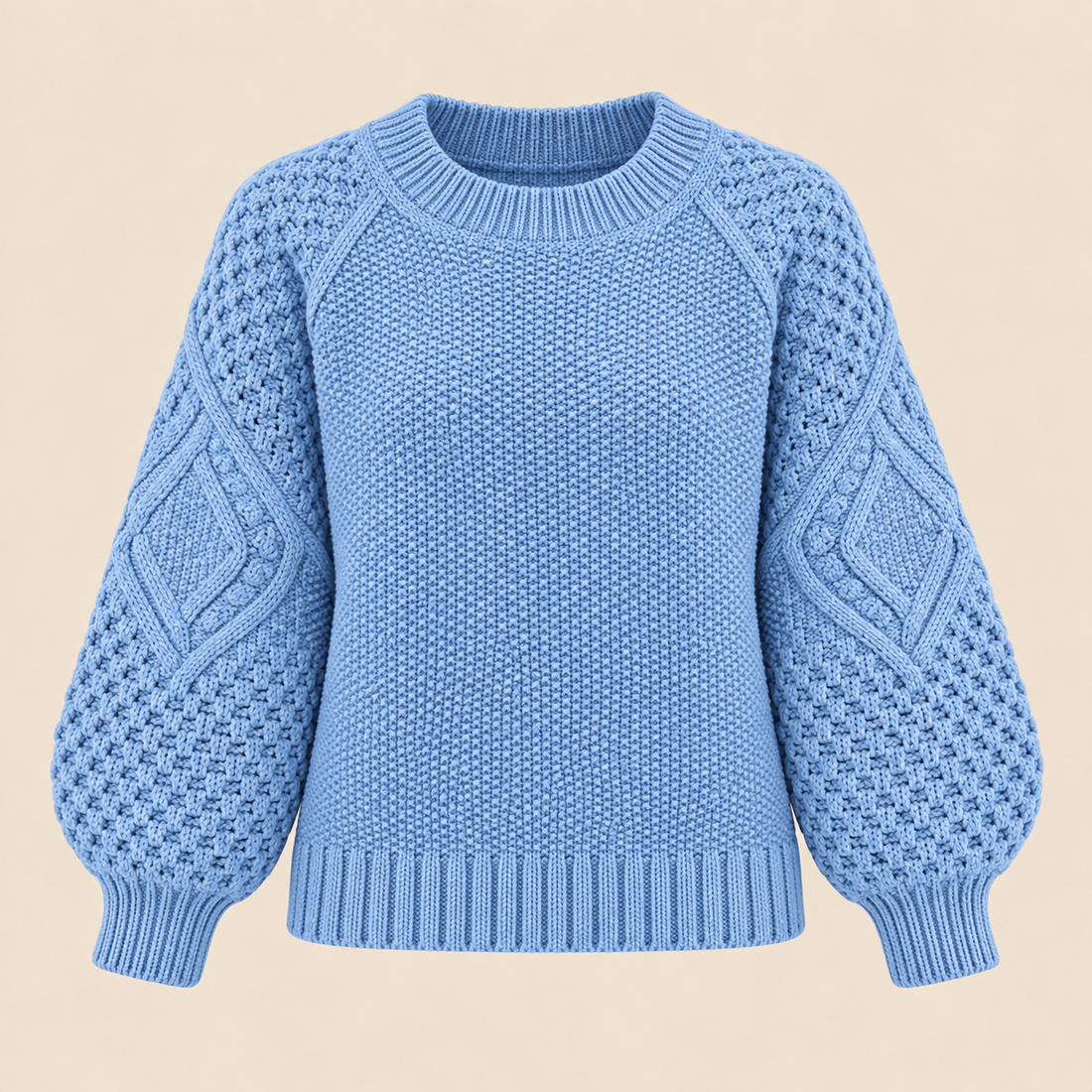 Sweter damski w warkocze z bufiastymi rękawami