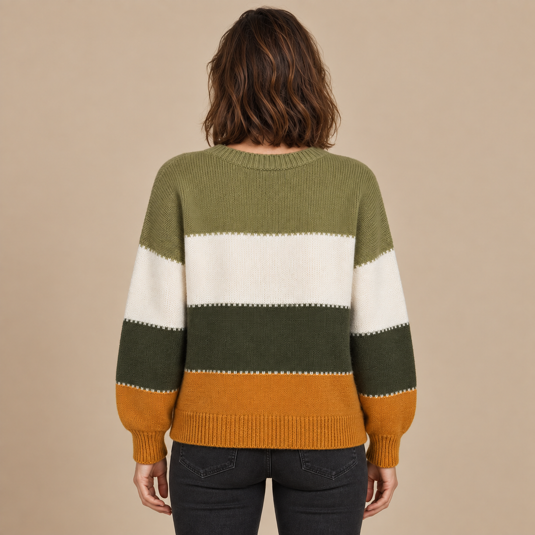 Sweter damski w paski z okrągłym dekoltem