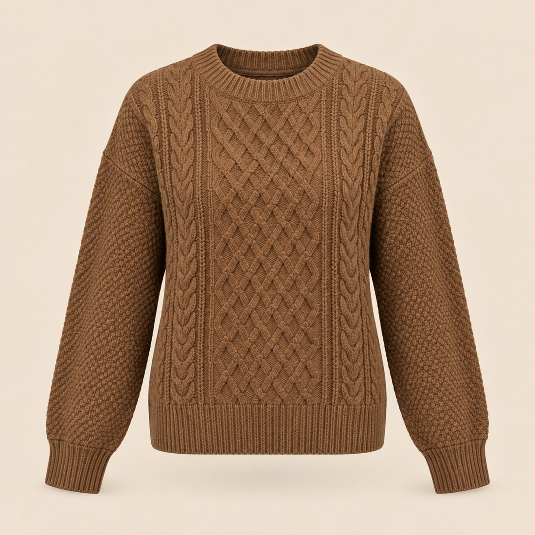 Sweter damski z okrągłym dekoltem i prążkowanym dołem