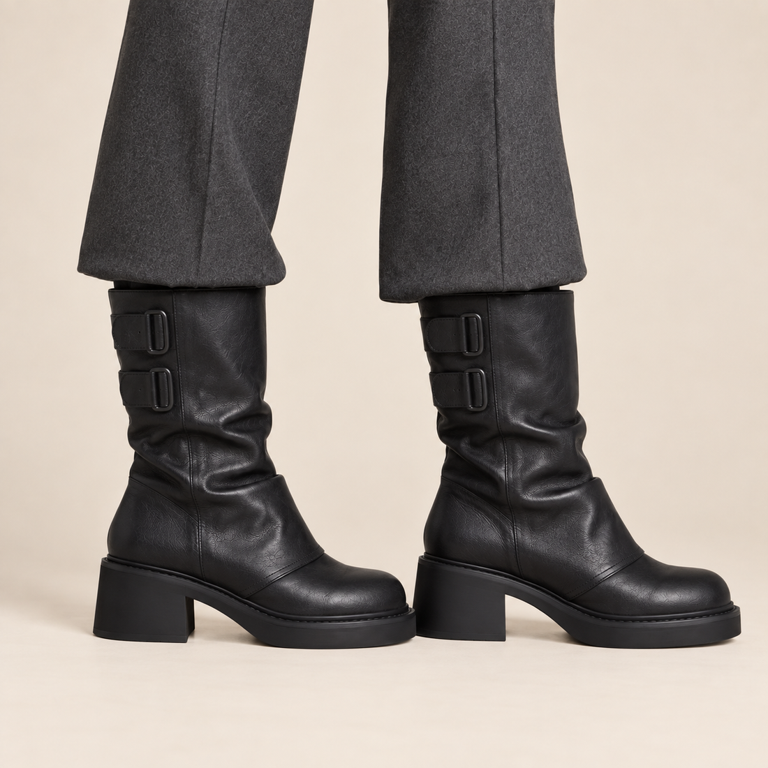 Jesienne buty damskie ze sprzączkami z boku
