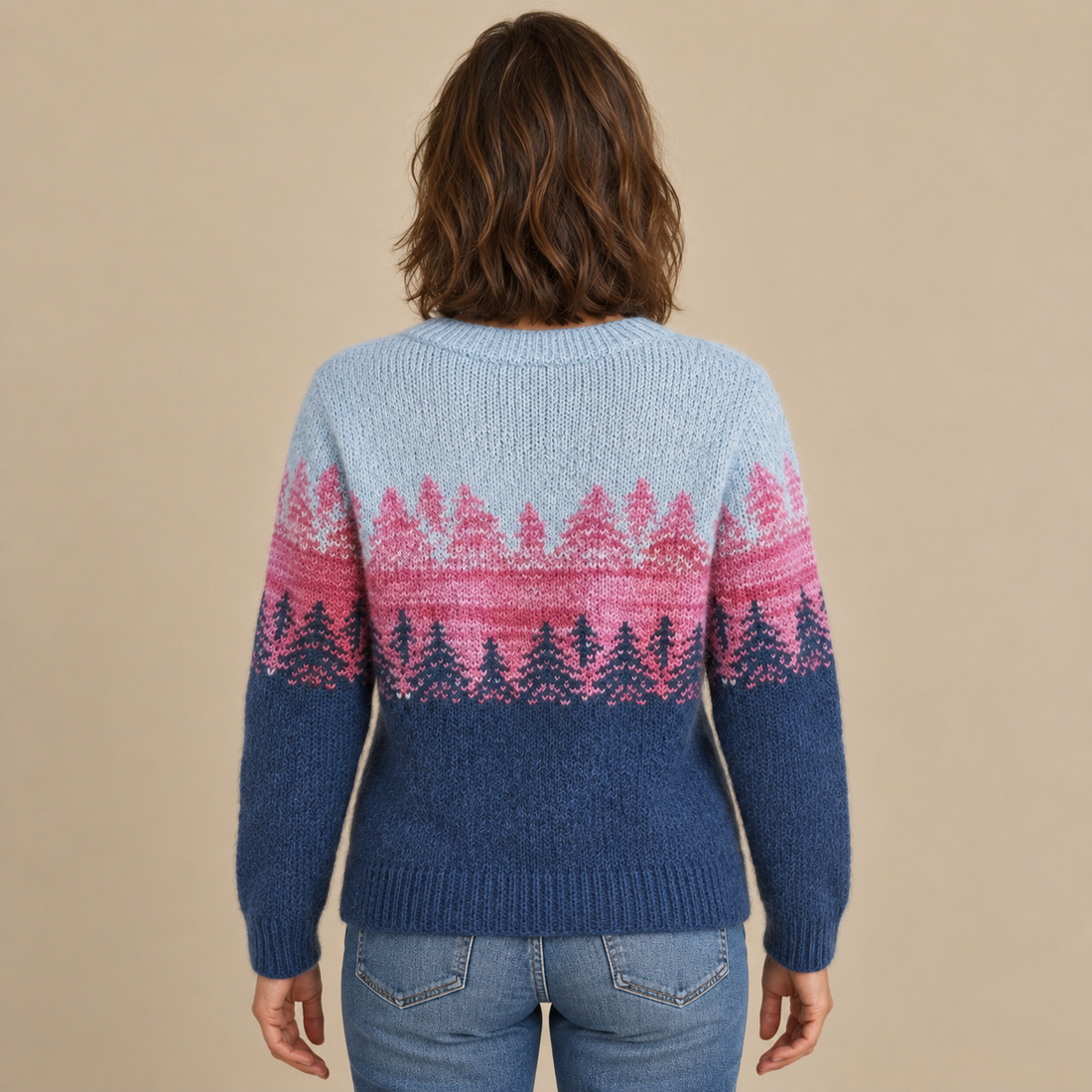 Sweter damski z efektem ombre, okrągłym dekoltem i długim rękawem