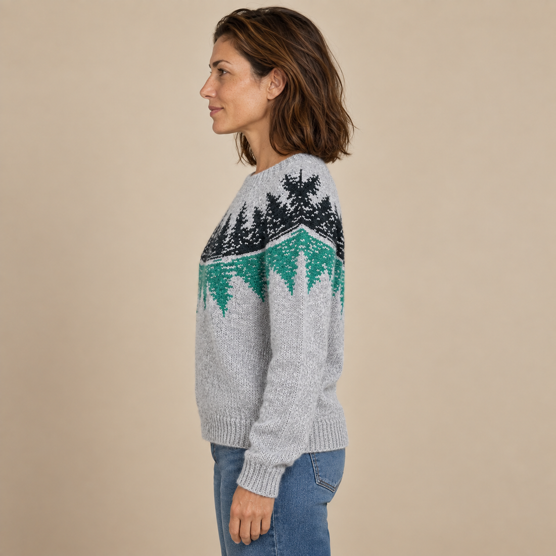 Sweter damski z efektem ombre, okrągłym dekoltem i długim rękawem