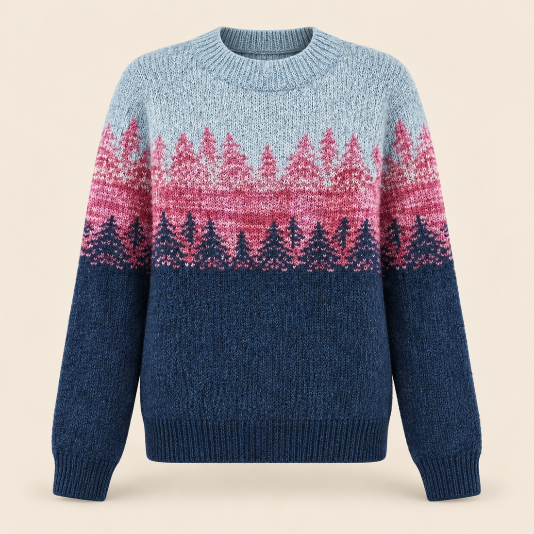 Sweter damski z efektem ombre, okrągłym dekoltem i długim rękawem